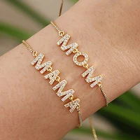 2021 hot sale fashion aaa zircon jewelry simple charming mama pendant bangles bracelets for women gold color bracelet party gift