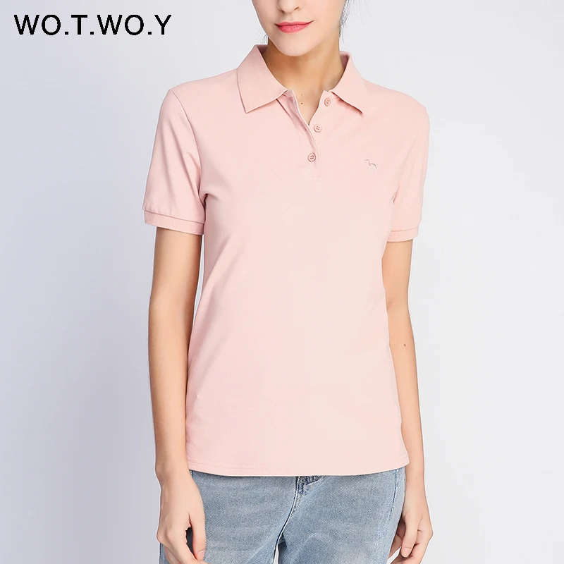WOTWOY лето плюс Размеры отложной воротник Для женщин футболка Повседневное