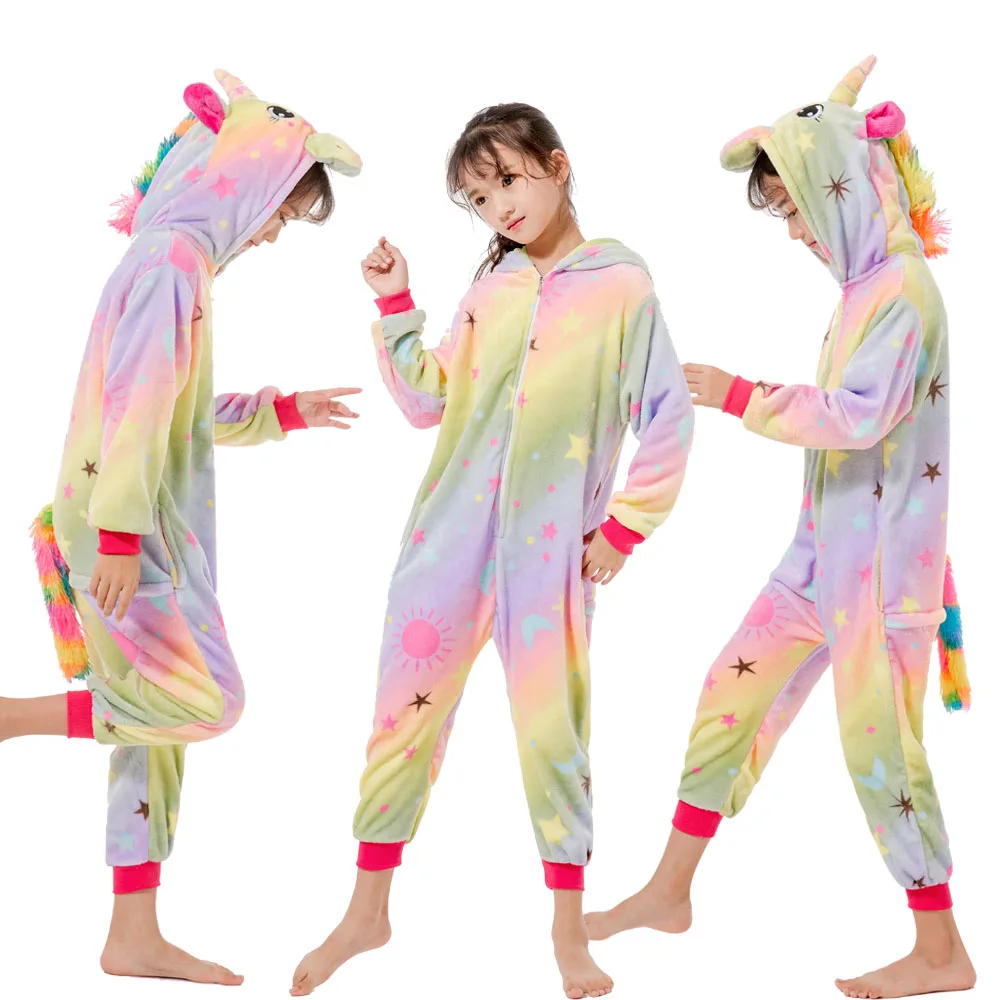 

Flannel Children Pajamas Set Winter Hooded Animal Kigurumi Stitch Unicorn animals Kids Pajamas For Boys Girls Sleepwear Onesies