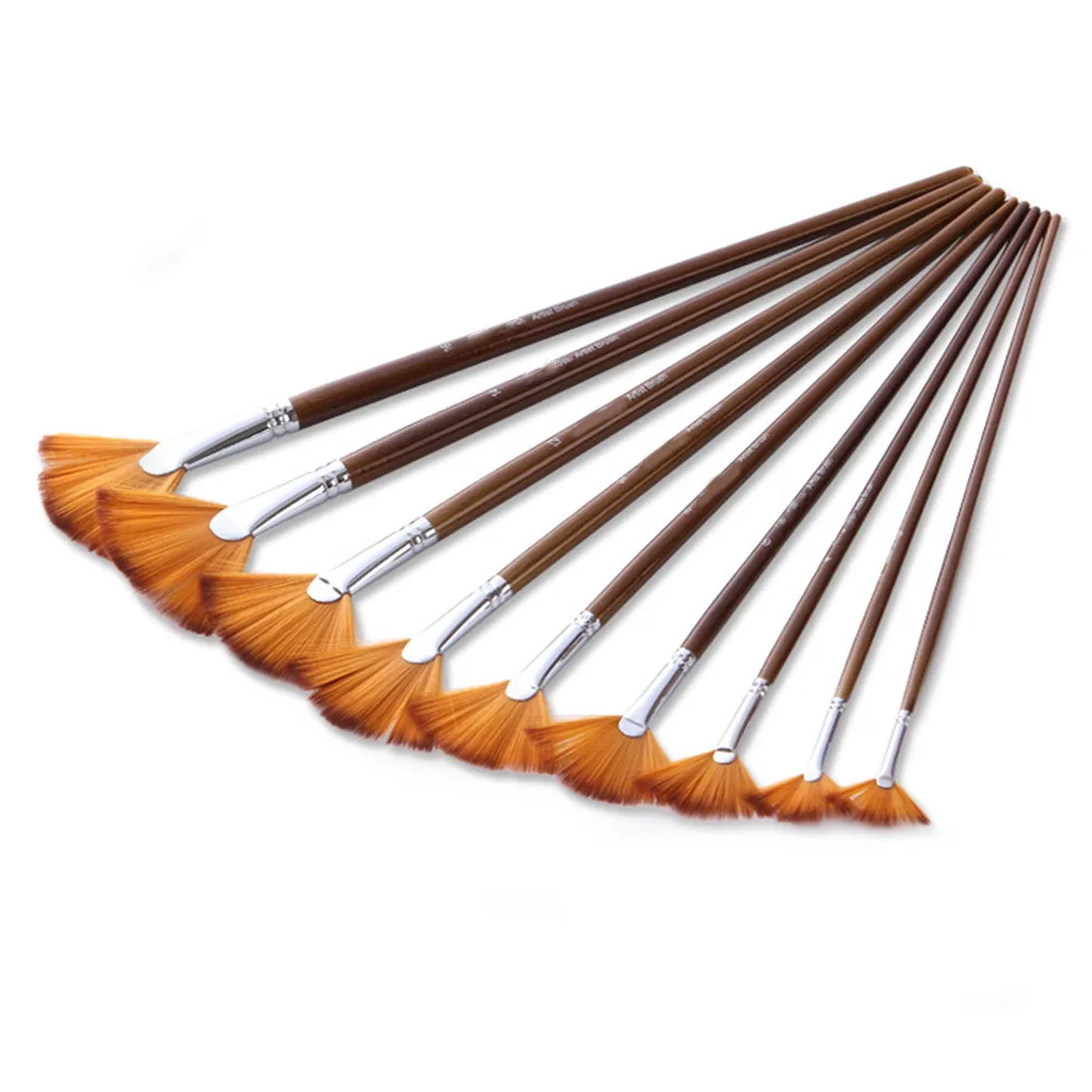 Экономичный набор кистей из 9 вееров нейлоновая щетка деревянная длинная ручка