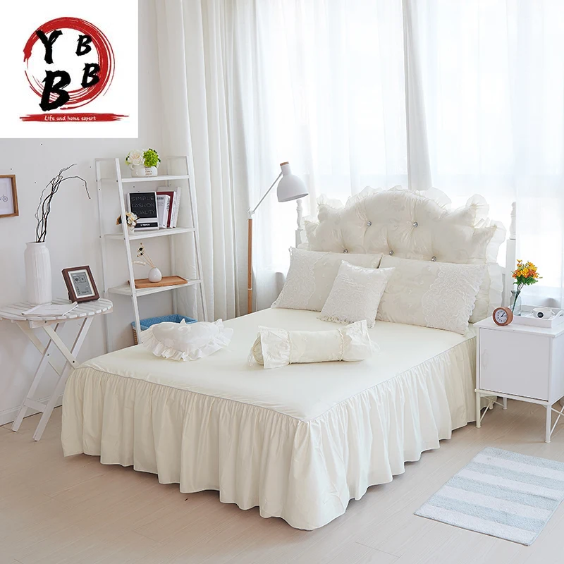 

Cotton Jacquard Lace Princess Bed set Luxury Wedding Bedding Sets Queen King Bedlinen skirt white Duvet Cover Set 4pc Bedclothes