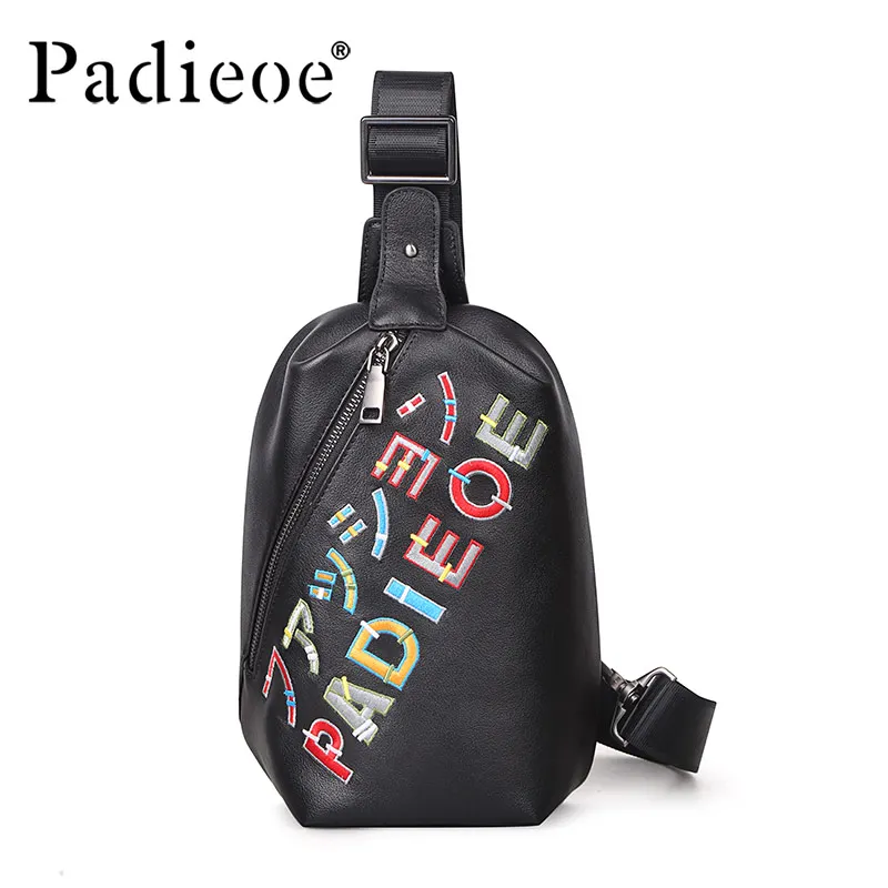 

Padieoe men sling bag chest bag shoulder crossbody bags satchel genuine leather bag fashion
