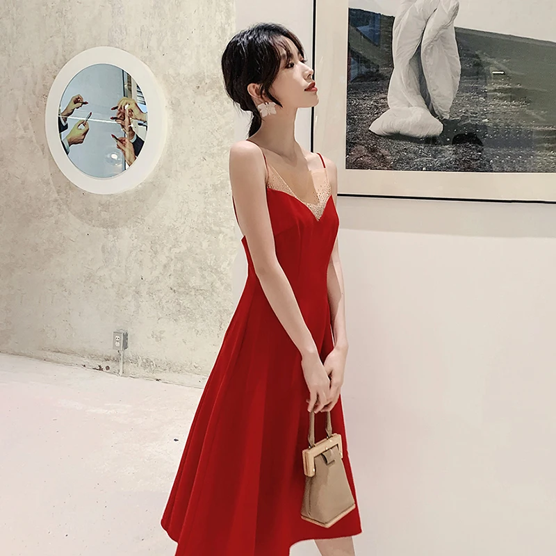 

Prom Gowns Boat Neck Crystal Sleeveless A-line Simple Tea-length Zipper Back Backless Plus size Customized Party Dresses A023