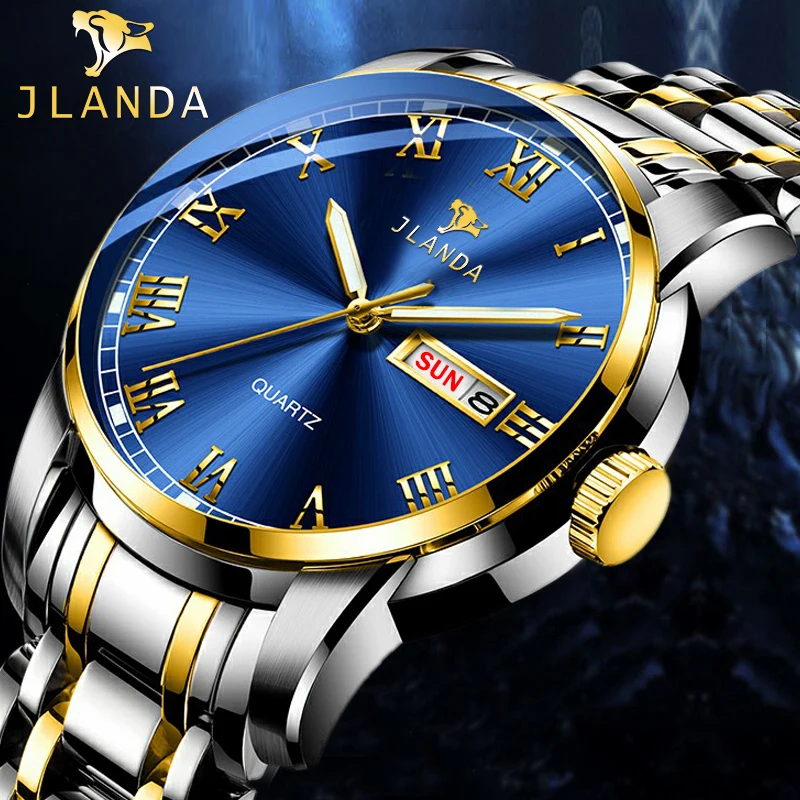 

Часы наручные JLANDA Мужские кварцевые, брендовые аналоговые спортивные армейские, водонепроницаемые в стиле милитари, синие, золотые