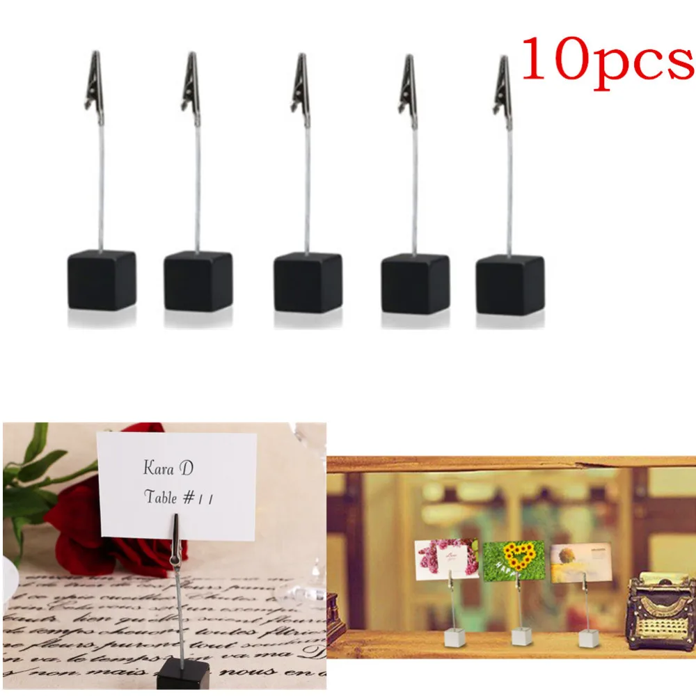 

10pcs Cube Base Memo Photo Holder Paper Note Clip (Black)