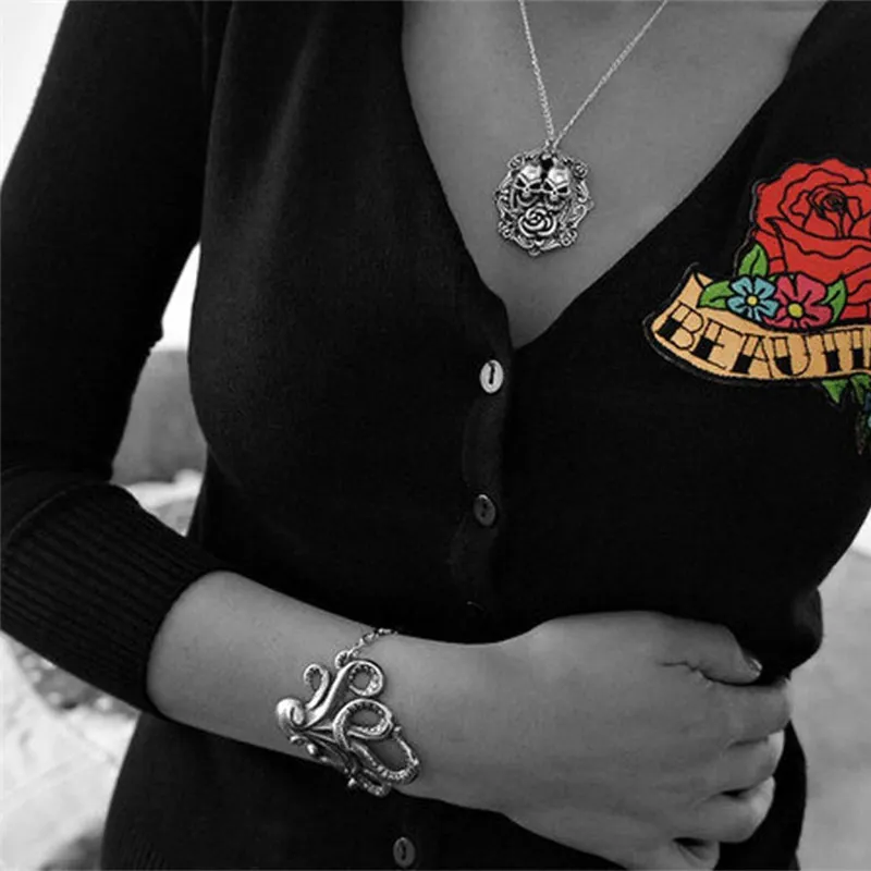 

New Fashion Antique Silver Color Antique Bronze Rockabilly Octopus Bracelet with Anchor Piece Vintage Style Ocean Charm Jewelry