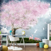 custom mural wallpaper pink flowers elk tree wall painting living room tv chiildrens bedroom 3d sticker papel de parede tapety