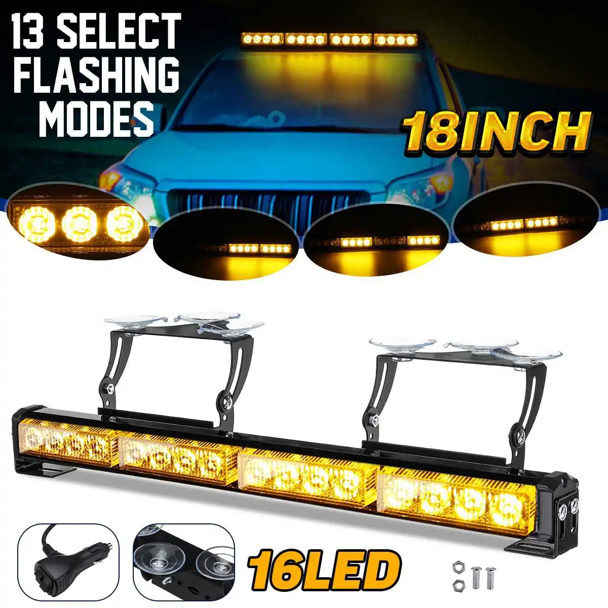 

18 inch 16 LED 12V Car Truck SUV Roof Emergency Hazard Warning Strobe Light Bar Waterproof Beacon Flashing Lamp Bar 13 Modes