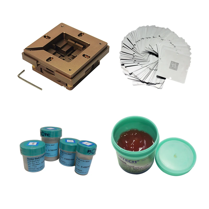 

Total 16pcs/lot BGA Repair Kit 80mm 90mm Reballing Station with 10pcs 90mm Universal Stencil for Reballing Rework Use