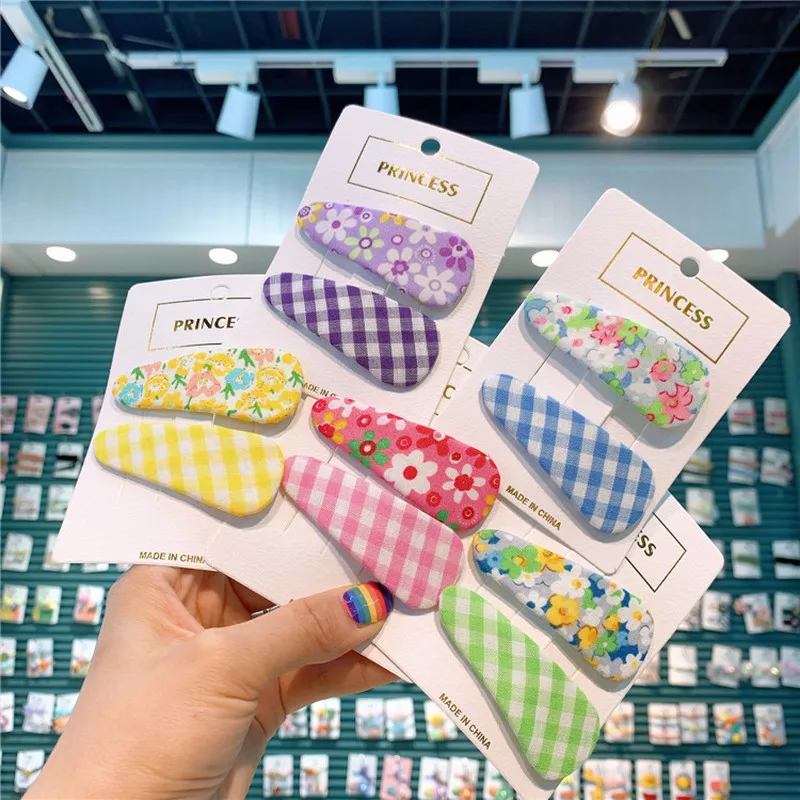 

1 пара в этническом стиле, простая свежая сетчатая цветочная ткань, капля воды, BB зажим, модные милые детские заколки для девочек, аксессуары ...