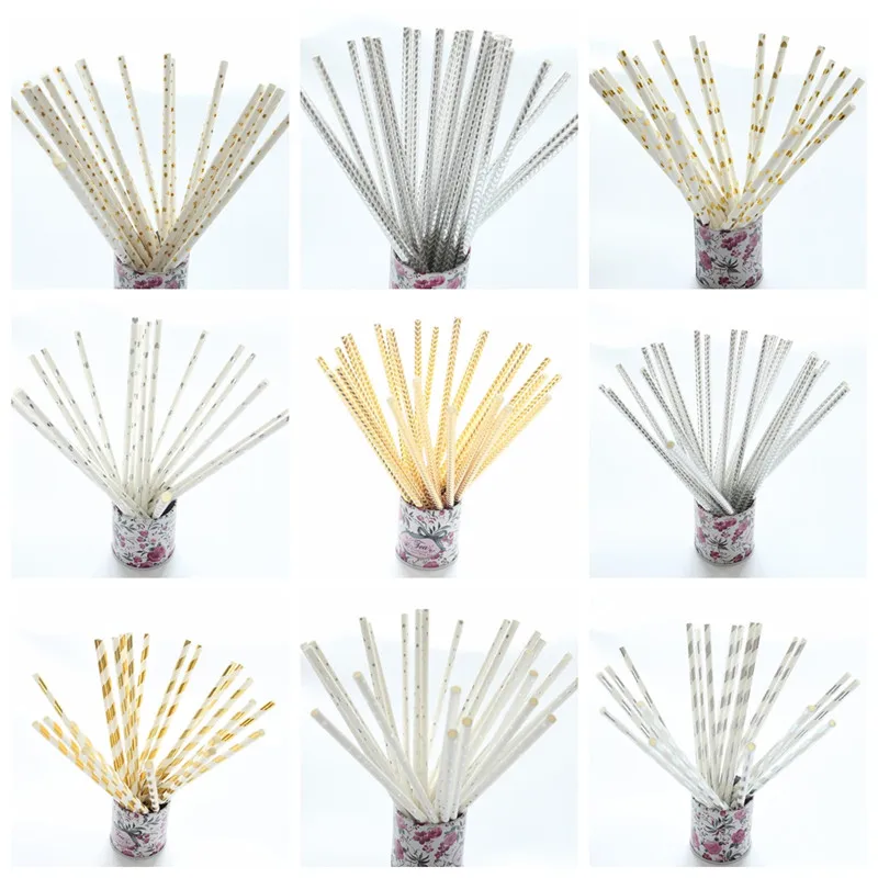 Одноразовые Бумага соломинки Винтаж полоса питьевые соломки для детей подарок