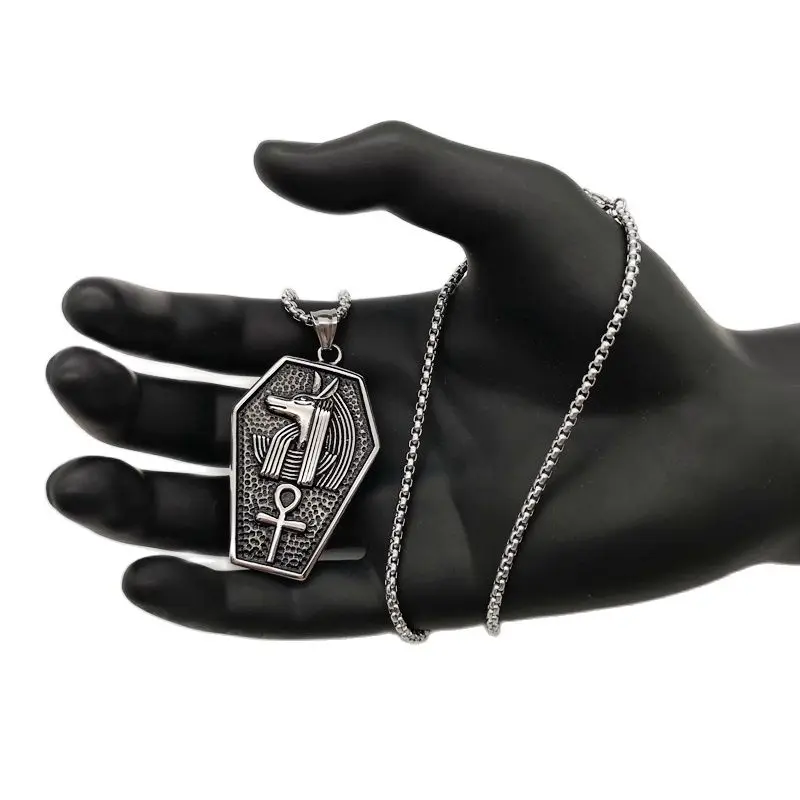 316L Stainless Steel Hip Hop Antique Silver Color Antient Egypitian Anubis Cross Shield Pendant Necklace Men | Украшения и
