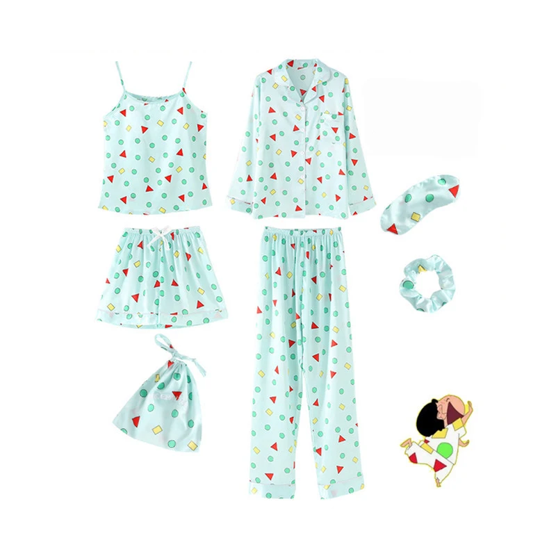 Пижама женская шелковая элегантная комплект из 7 предметов/2 предметов Топ с