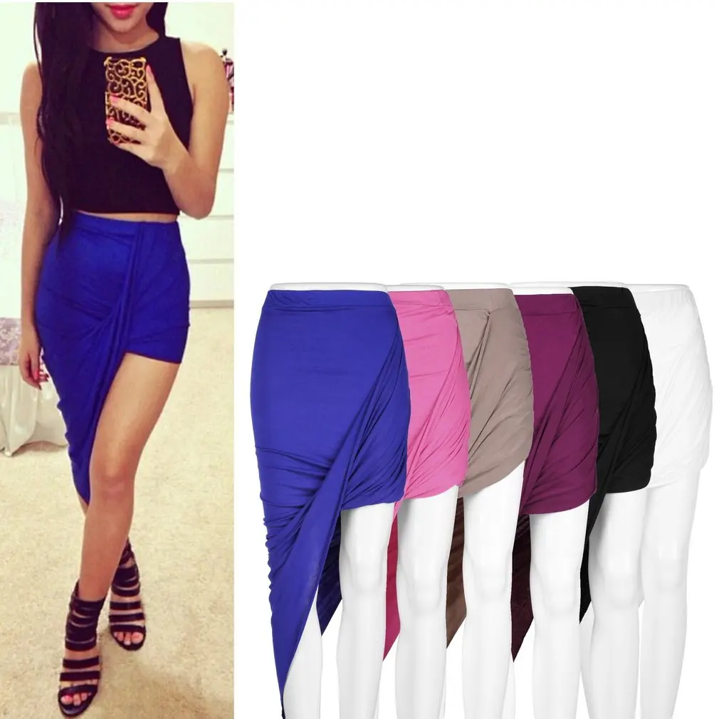 Облегающее ДРАПИРОВАННОЕ Сексуальное Платье асимметричное с высокой талией