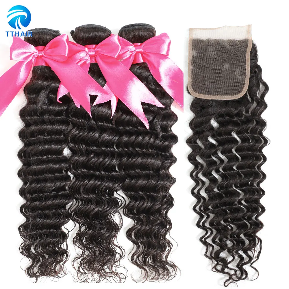 

Пряди TTHAIR с глубокой волной и застежкой, бразильские волосы, волнистые пряди с застежкой, человеческие волосы с застежкой, пряди с застежкой 4x4, Реми