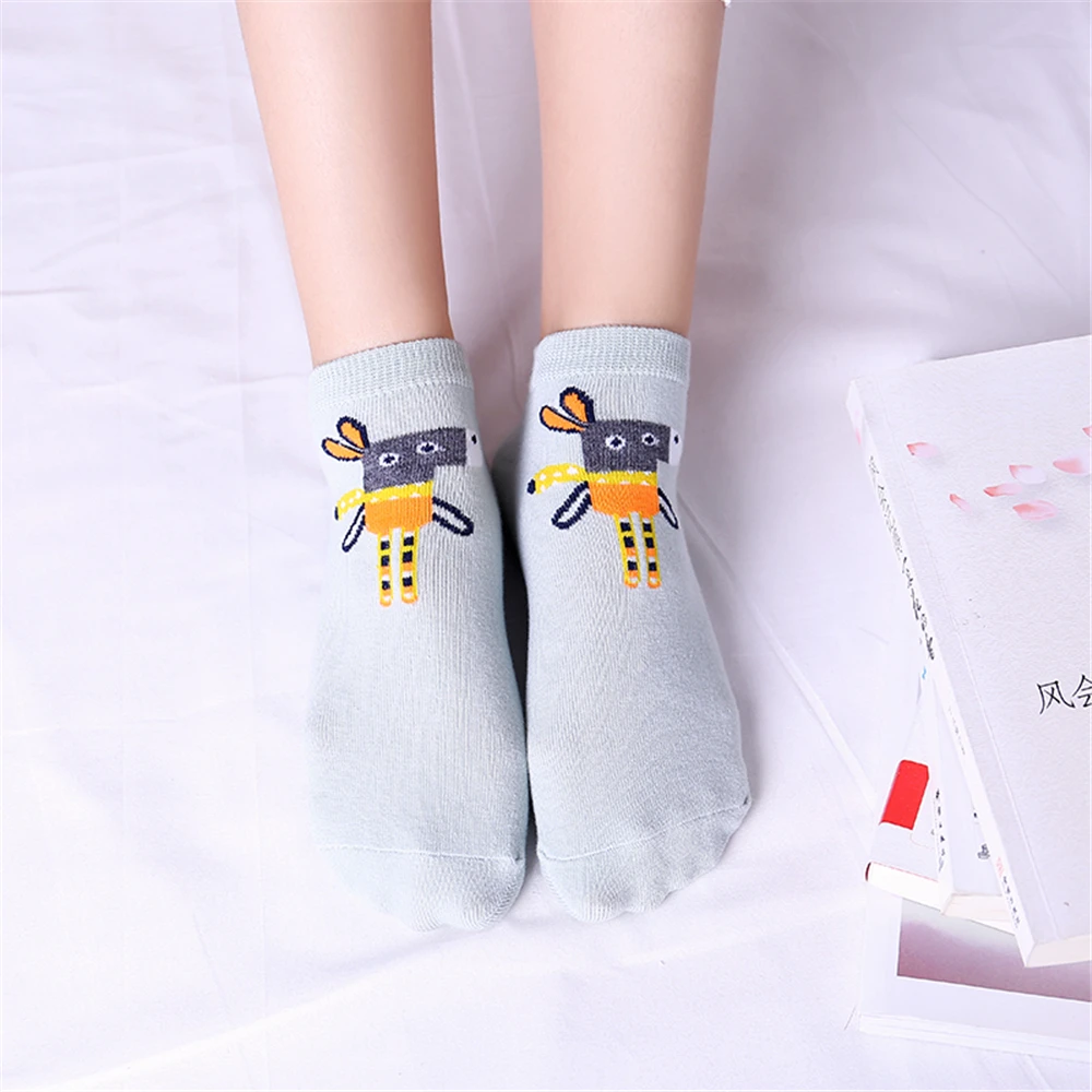 Женские носки до щиколотки с рисунком Маленького Ослика пингвина птицы кота и