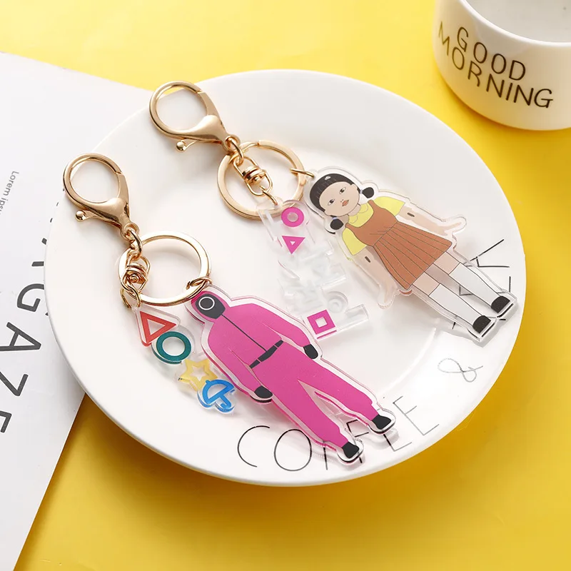 

Kswaii Squid Game Keychain Creative acrylic Charms Mini Figurine Key Ring Car Backpack Pendant Gift