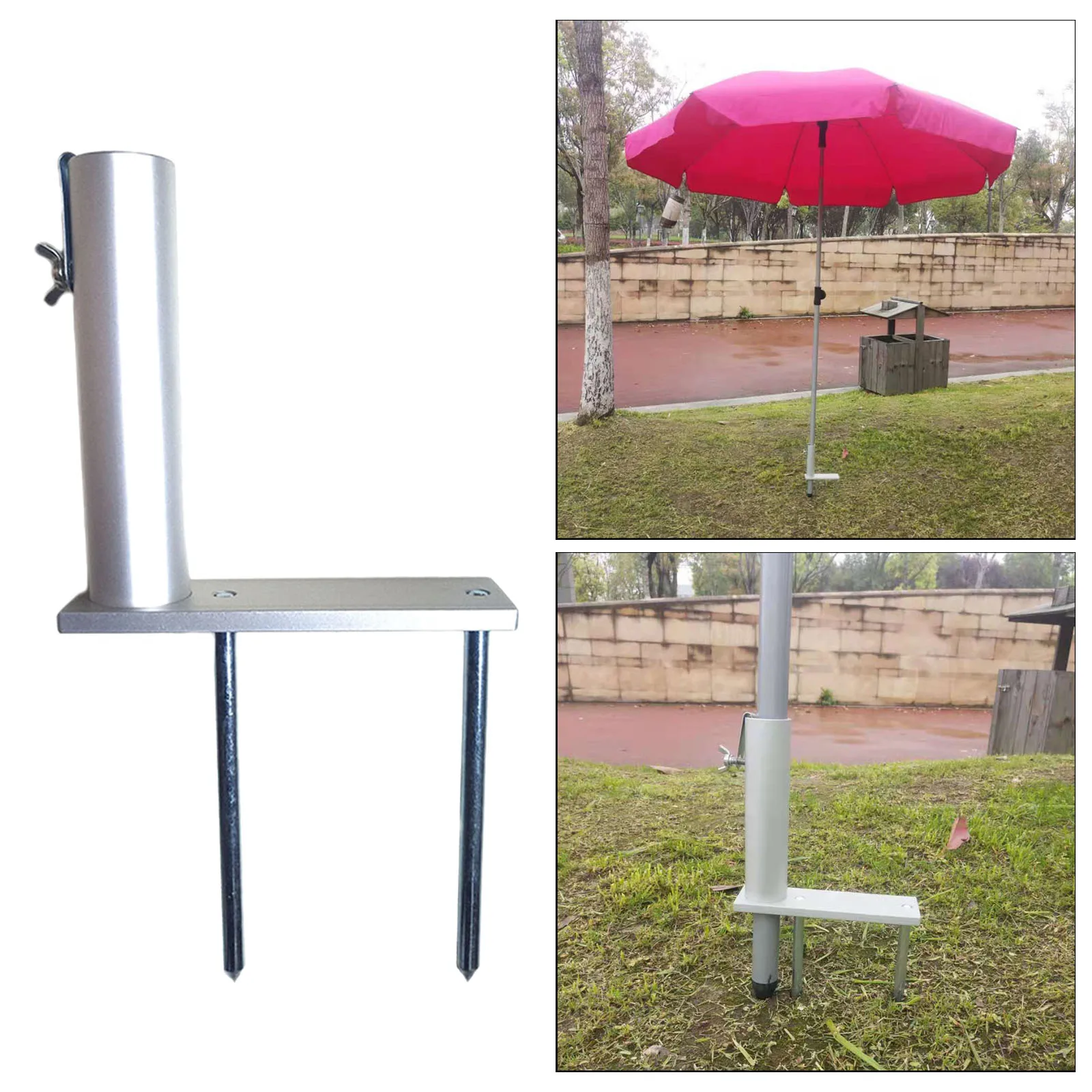 

Silver Upgraded Fishing Patio Umbrella Clamp Ground Insertion for Lawns Parasol Stand Aluminum Alloy Umbrella Bracket