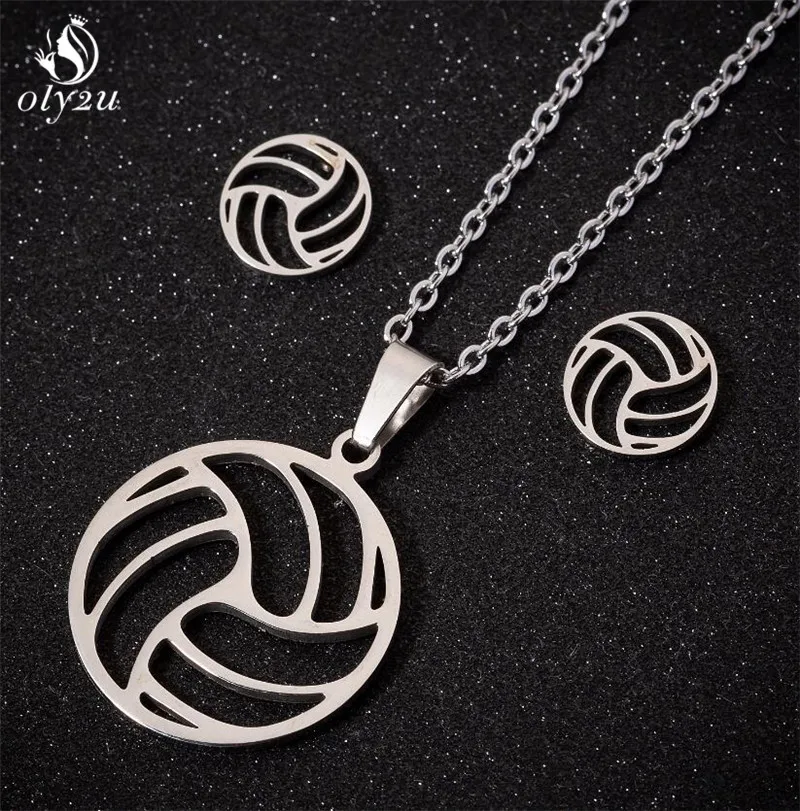 Oly2u волейбольное ожерелье из нержавеющей стали набор для женщин Collier Femme Volley Ball спортивные ожерелья в форме веера Подвески очаровательные ювелирные изделия