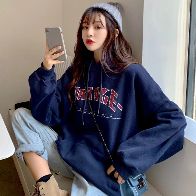 

Осенняя одежда в Корейском стиле, универсальная тонкая толстовка с капюшоном и надписью, Свободное пальто