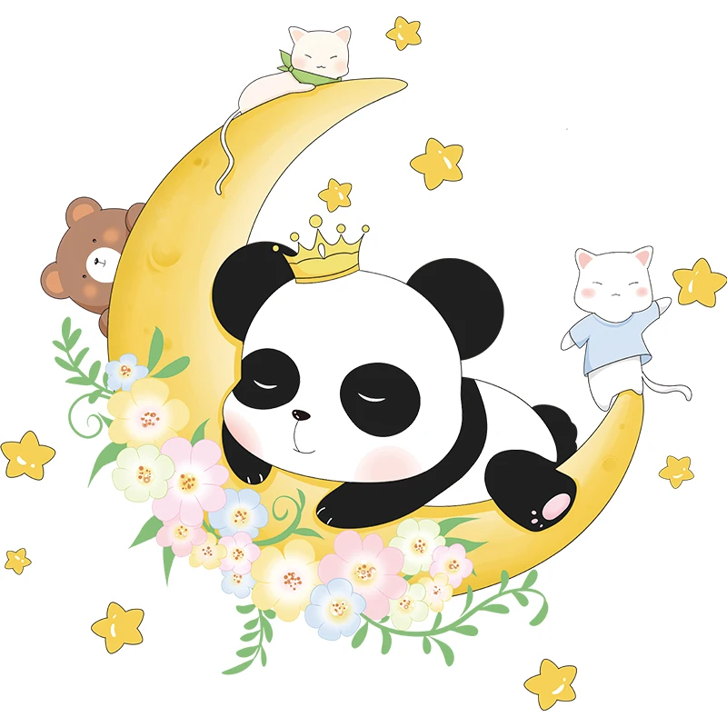 

Cartoon Moon Panda Wall Stickers for Kids Room Bedroom Decor Nursery Art Wall Decals Room Decoration Aesthetic PVC Wallpaper