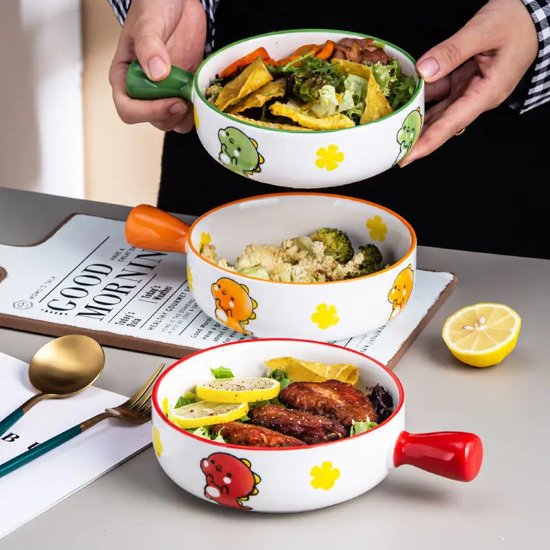 

Ceramic Handle Bowl Cartoon Cute Japanese Instant Noodle Bowl Household Net Celebrity Oven Bowl High Temperature Resistant