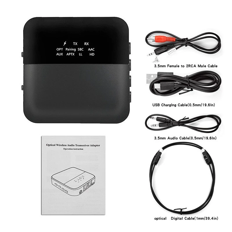 

Bluetooth 5.0 o Transmitter Receiver OLED Display Aptx LL3.5mm AUX Jack RCA Wireless Adapter for TV Car PC Headphone