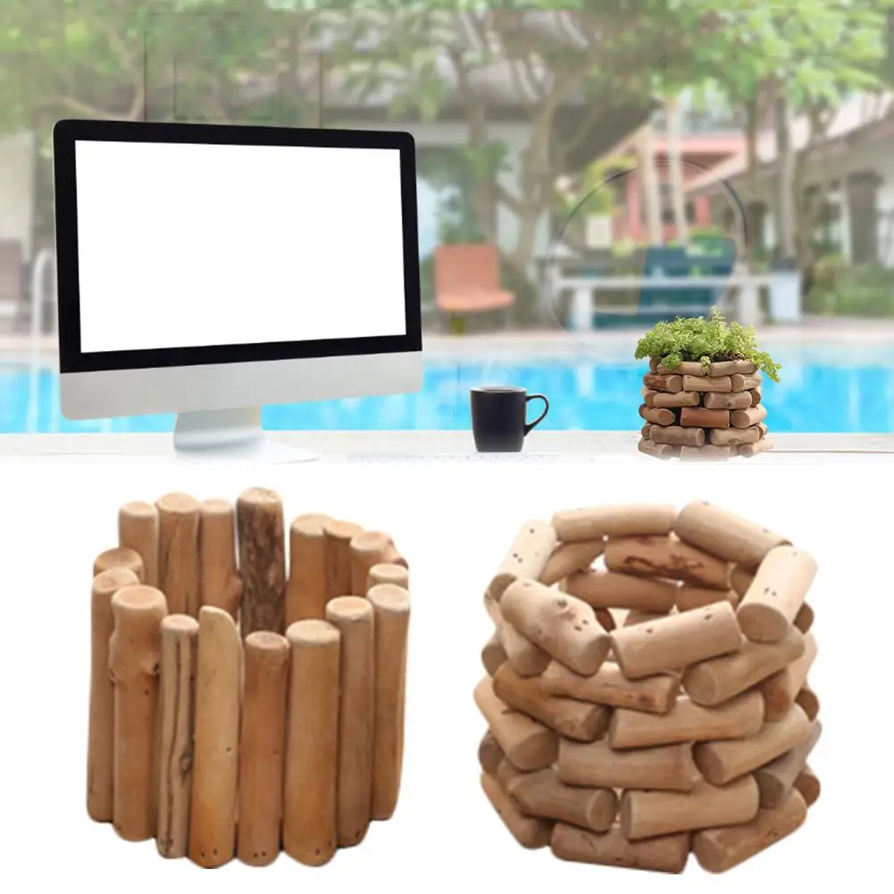 Натуральный Деревянный суккулентный цветочный горшок маленький садовый