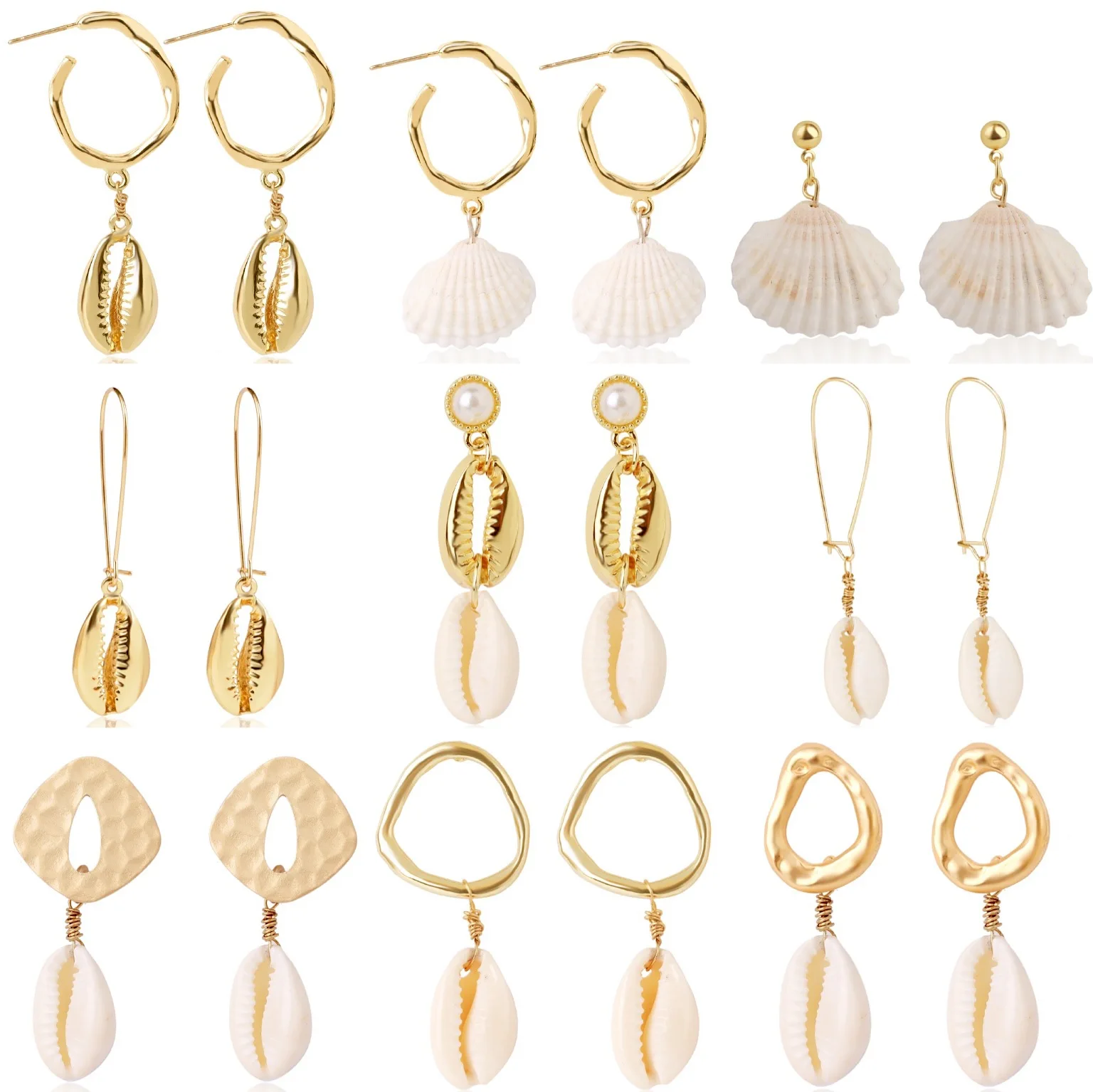 

2021 Trend Hot Selling Bohemian Style White Shell Earrings Alloy Conch Shell Ear Drop Female Natural Shell Fine Jewelry Gifts