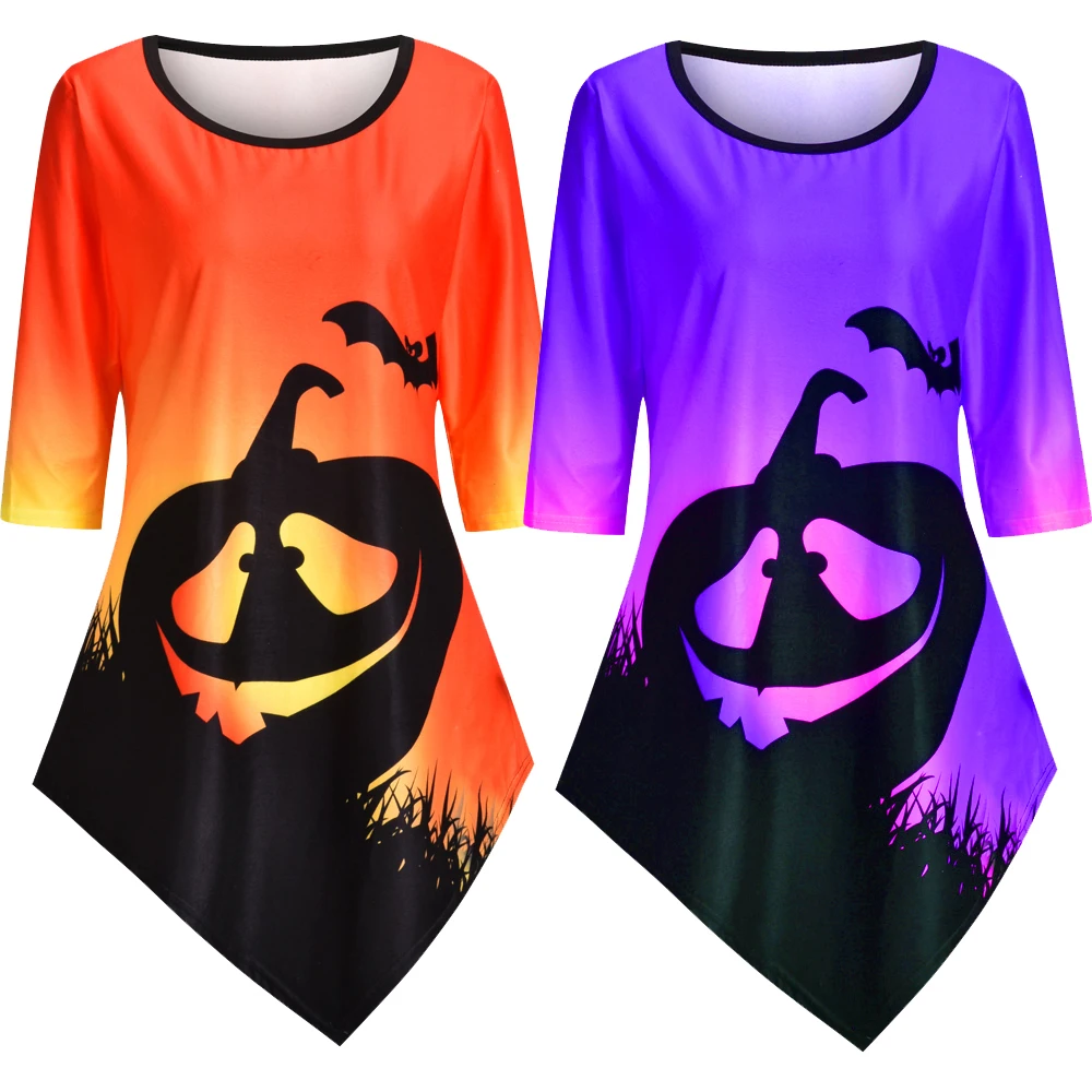 Женские футболки с принтом тыквы на Хэллоуин Осенние тремя рукавами
