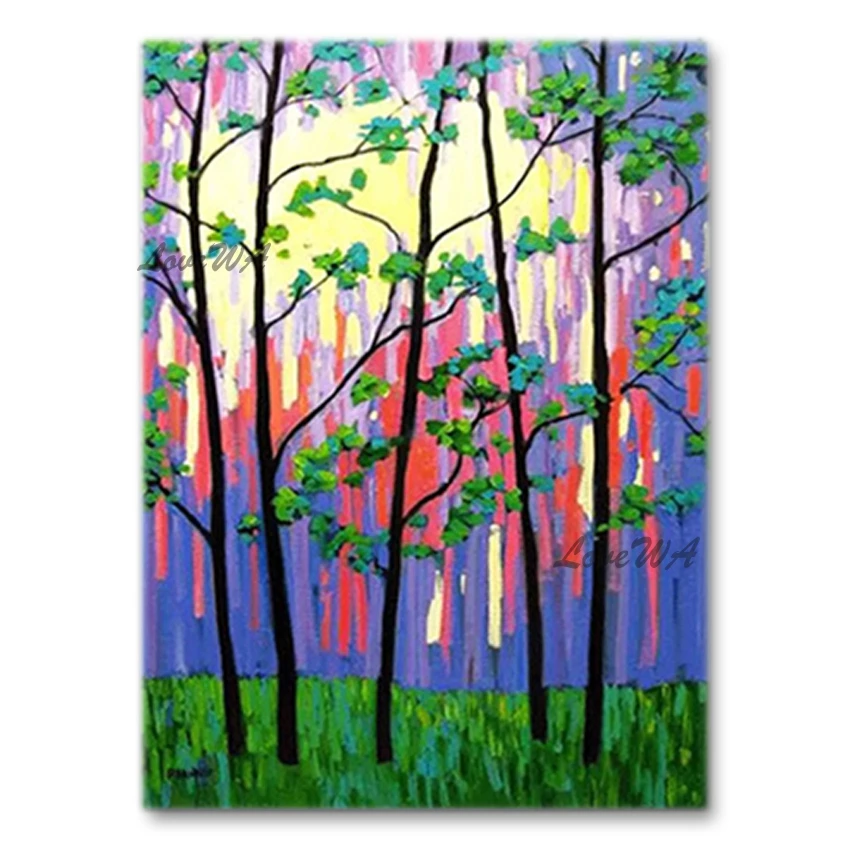 

Cheap Abstract Acrylic Canvas Paintings Wall Picture Art 100% Hand-painted Birch Trees Landscape Oil Painting Artwork For Home