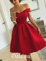 a line vintage sexy homecoming cocktail party dress off shoulder sleeveless knee length satin with sleek 2022
