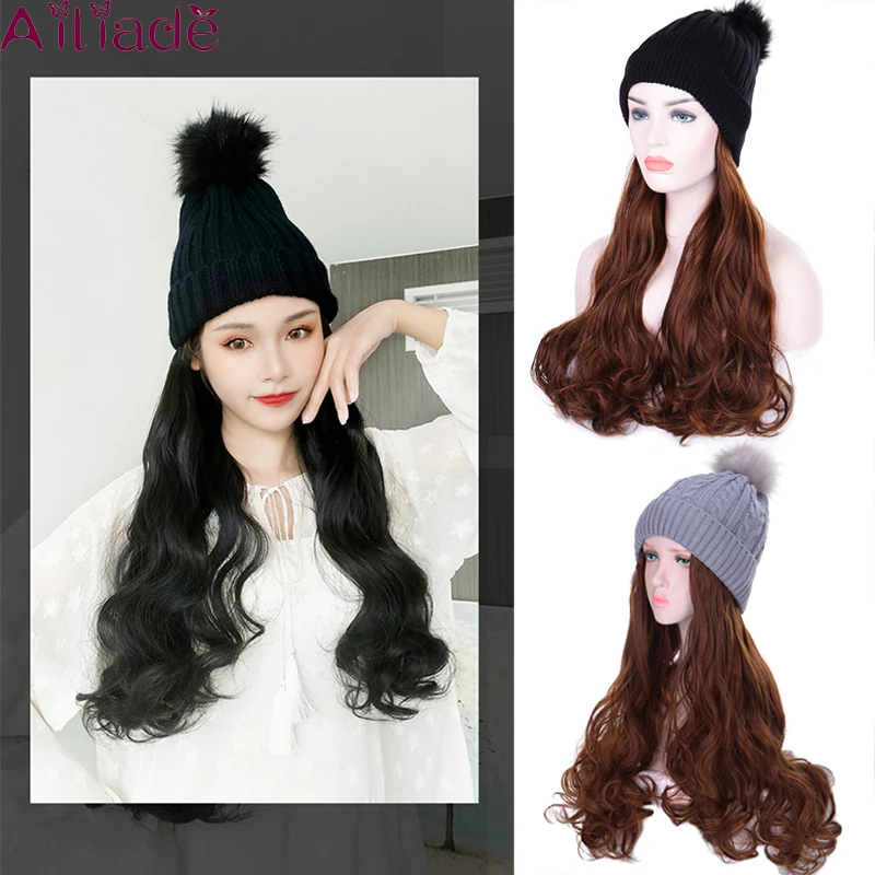 AILIADE черная/белая вязаная шапка с термостойкими синтетическими волосами для
