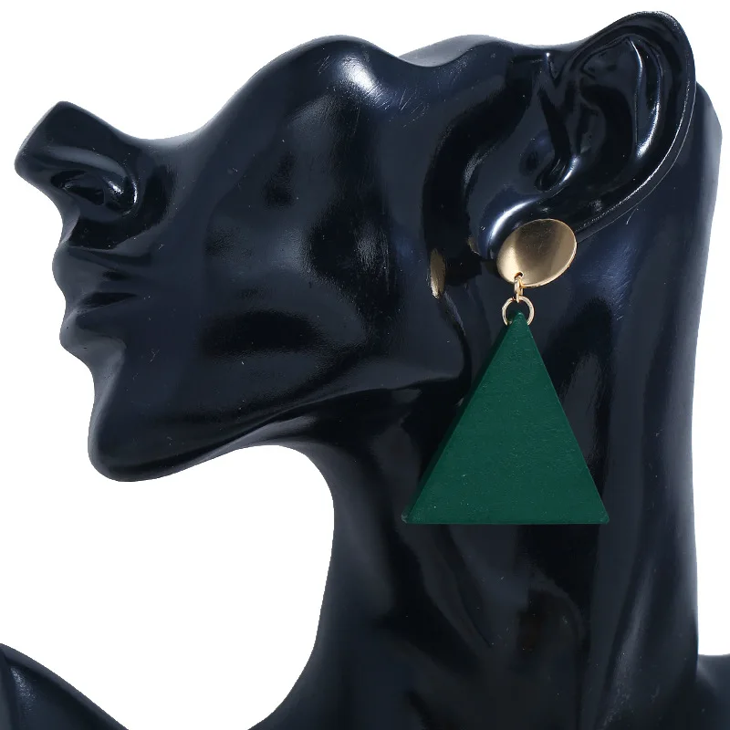 Модные деревянные серьги треугольные круглые геометрические Зеленые Черные для