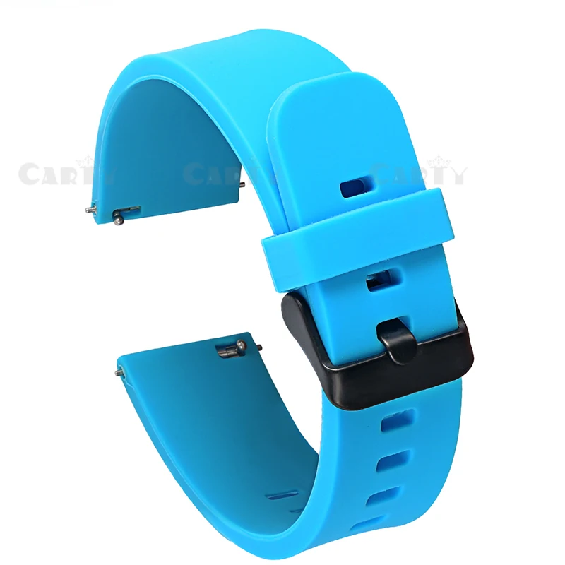 sky bl black buckle Carty силиконовые браслеты для часов быстросъемные ремешки для часов 20 мм 22 мм Мужские и женские мягкие резиновые черные или серебряные пряжки безопасные кольца Хранитель - Цвет ремешка: sky bl black buckle