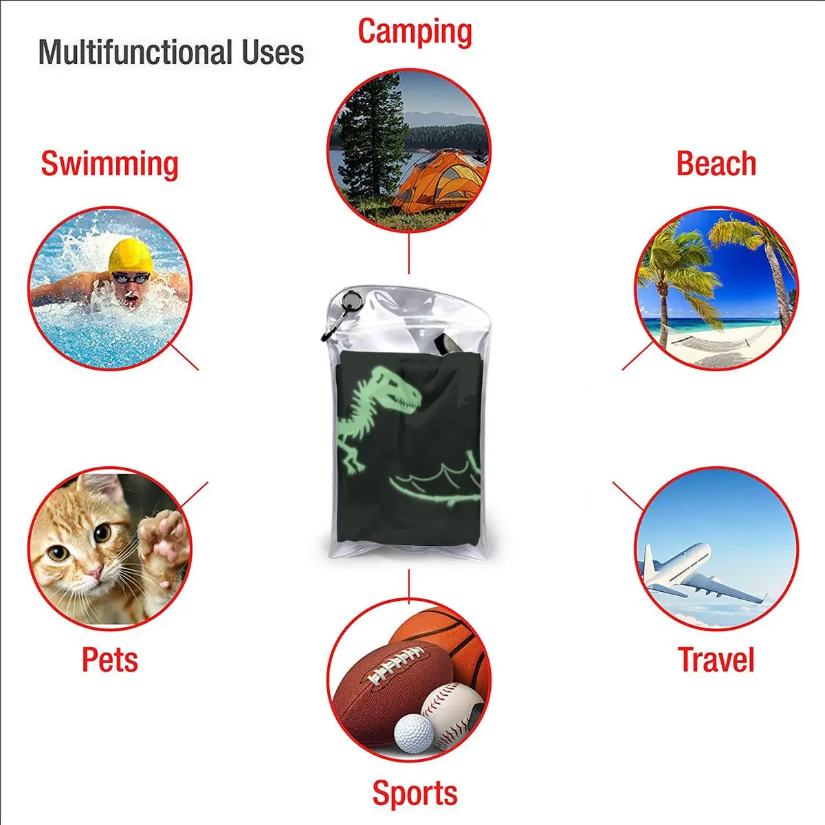 

Quick Dry Beach Towel Dinosaur Bones Pattern Microfiber Bath Towel Beach Cushion Swimming Personalized Sand Free Beach Towel