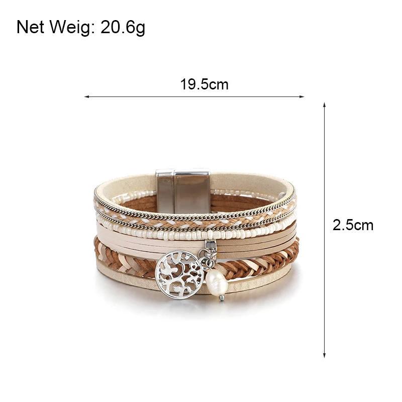 ALLYES Древо жизни модные кожаные браслеты женские 2020 богемных дам Многослойные