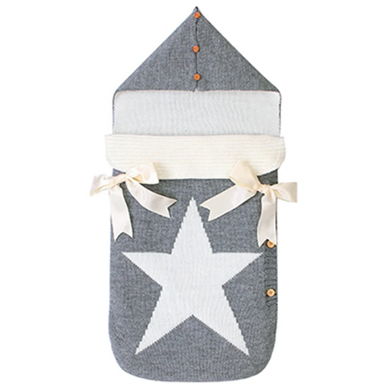 Конверты трикотажные для новорожденных спальный мешок с пятью звездами серого