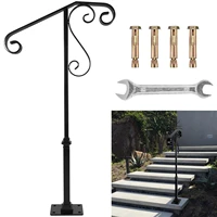 chuang qian single post handrail handrail railing with base wrought iron sturdy stair handrail for 1 or 2 steps grab rail black