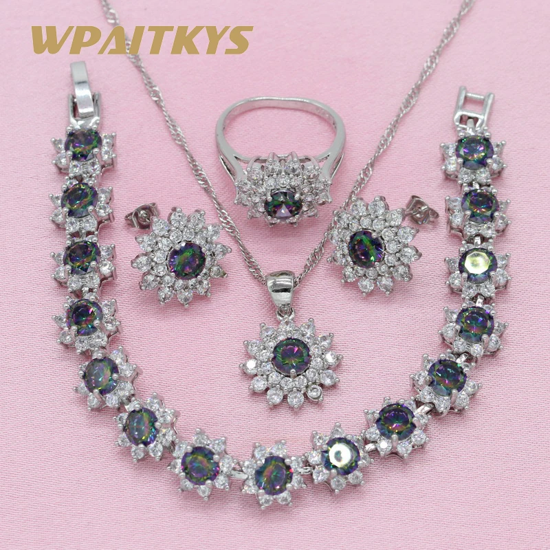 Колье серьги браслет подвеска кольцо изысканный цветок разноцветный кубический