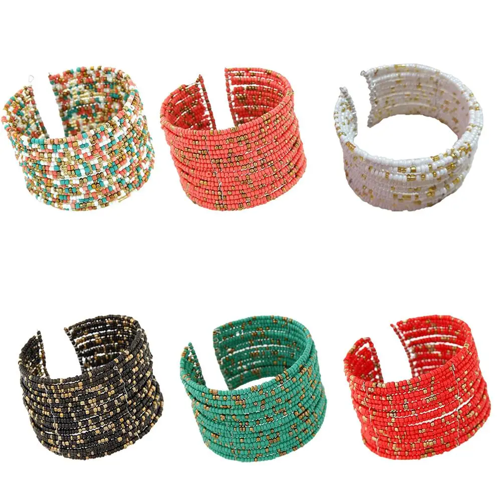 Женский широкий эластичный браслет с бусинами винтажный мягкий Браслет манжета