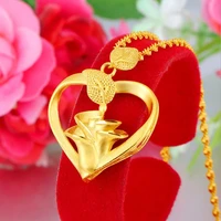 not fade solid gold real 24k gold necklace pendant for women wedding engagement jewelry love heart chain choker birthday gift