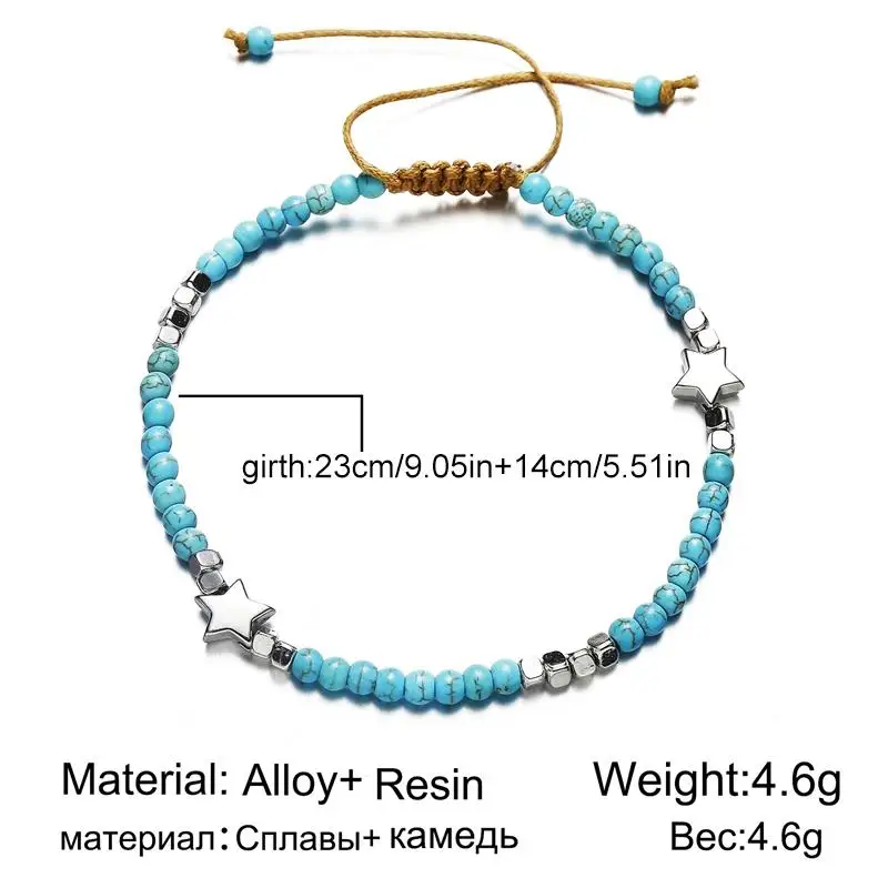 

Bohemian Star Beads Stone Anklets For Women Vintage Woven Rope Pendant Bracelet On Leg Anklet Beach Ankle Jewelry New Gift