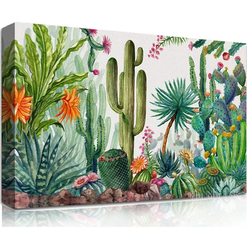 

Canvas Wall Art Cactus Potted Decor For Bedroom Kitchen Artwork Prints Green Plant Flowers Painting