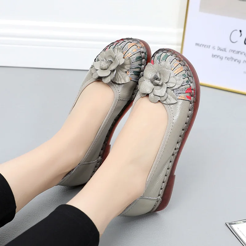 Туфли MUYANG женские из натуральной кожи плоская подошва удобные лоферы с цветочным