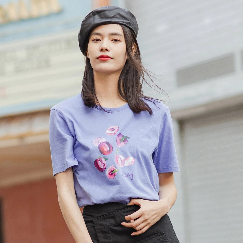 INMAN/Летняя футболка с короткими рукавами из чистого и свежего хлопка принтом