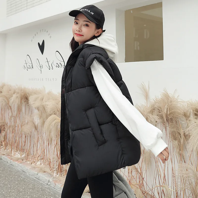 

Vest Women Winter Thick Cotton Jacket Stand Collar Puffer Waistcoats Padded Sleeveless Korean Fashion Loose Warm Coat women