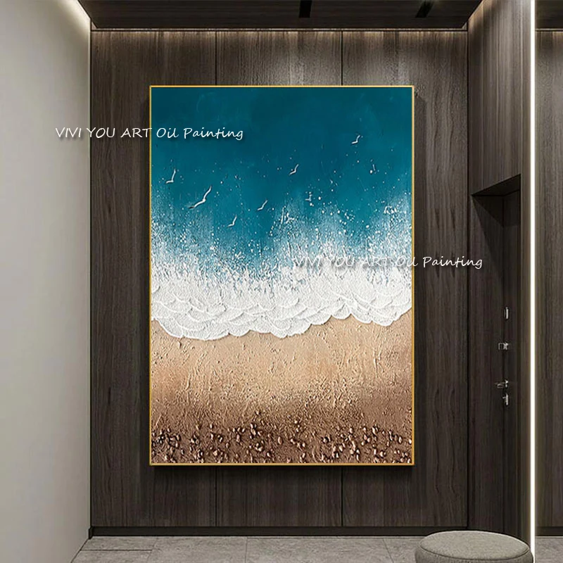 

Large High Quality 100% Hand Painted Abstract Canvas Seaside Oil Painting Thick Modern Wall Art Living Room Porch Decoration