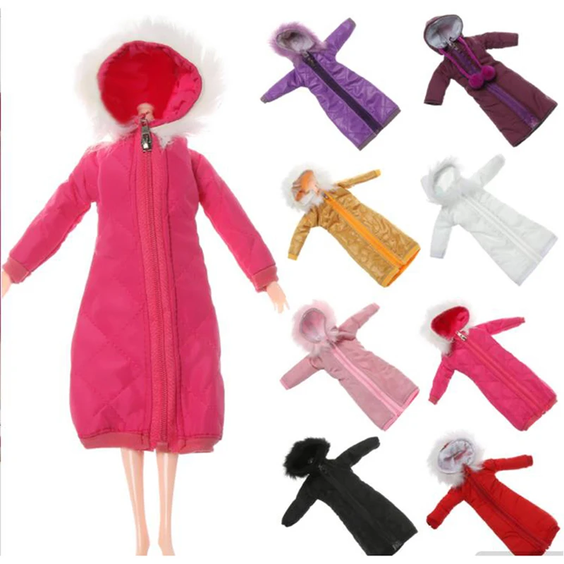

New Multicolor Long Coat Cotton Fashion Jacket Zipper Parkas Tops Dress Winter Warm Clothes For Barbie Doll Accessories Kids Toy