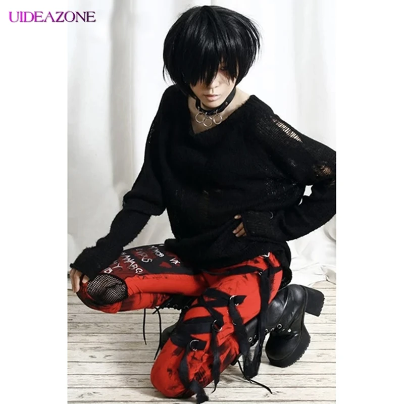 Женские сетчатые брюки UIDEAZONE облегающие в стиле панк с сеточкой и прорезями